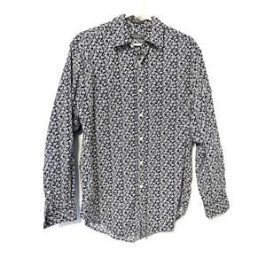 Lyle & Scott 100% Combed Cotton long sleeve button down navy Blue flowers size M